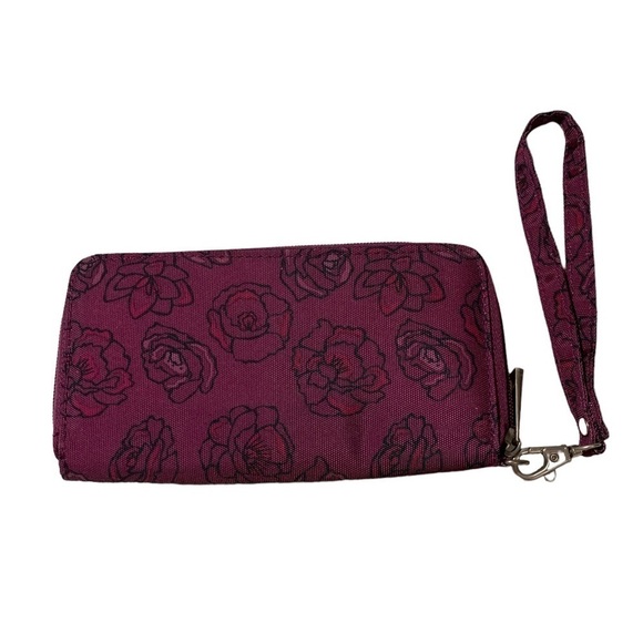 TRAVELON Safe ID RFID Blocking Wallet Purple Floral Wristlet EUC - Picture 8 of 9